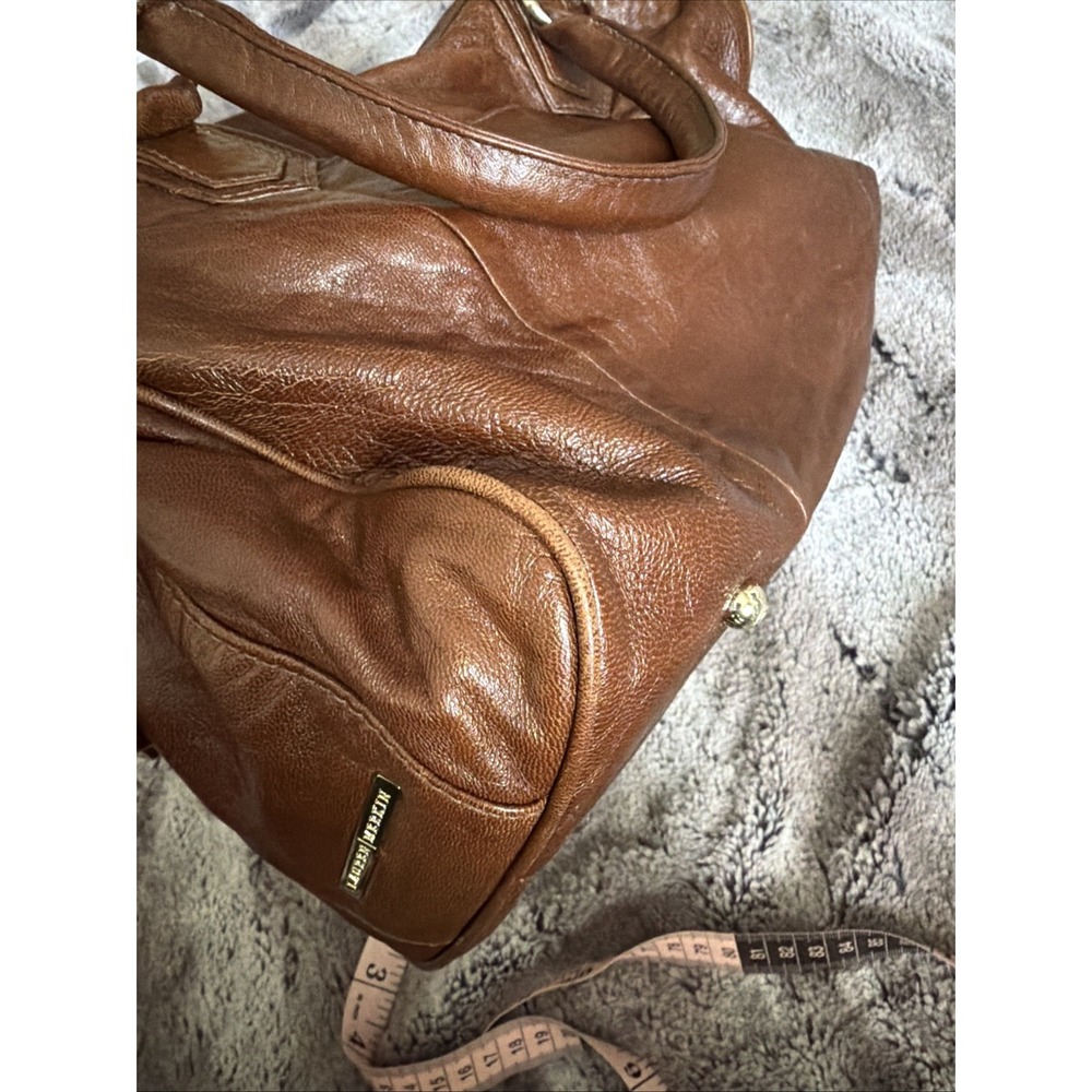 Y2K Lauren Merkin Brown Leather Satchel Duffel Top Handle Shoulder Bag Purse - Picture 13 of 16